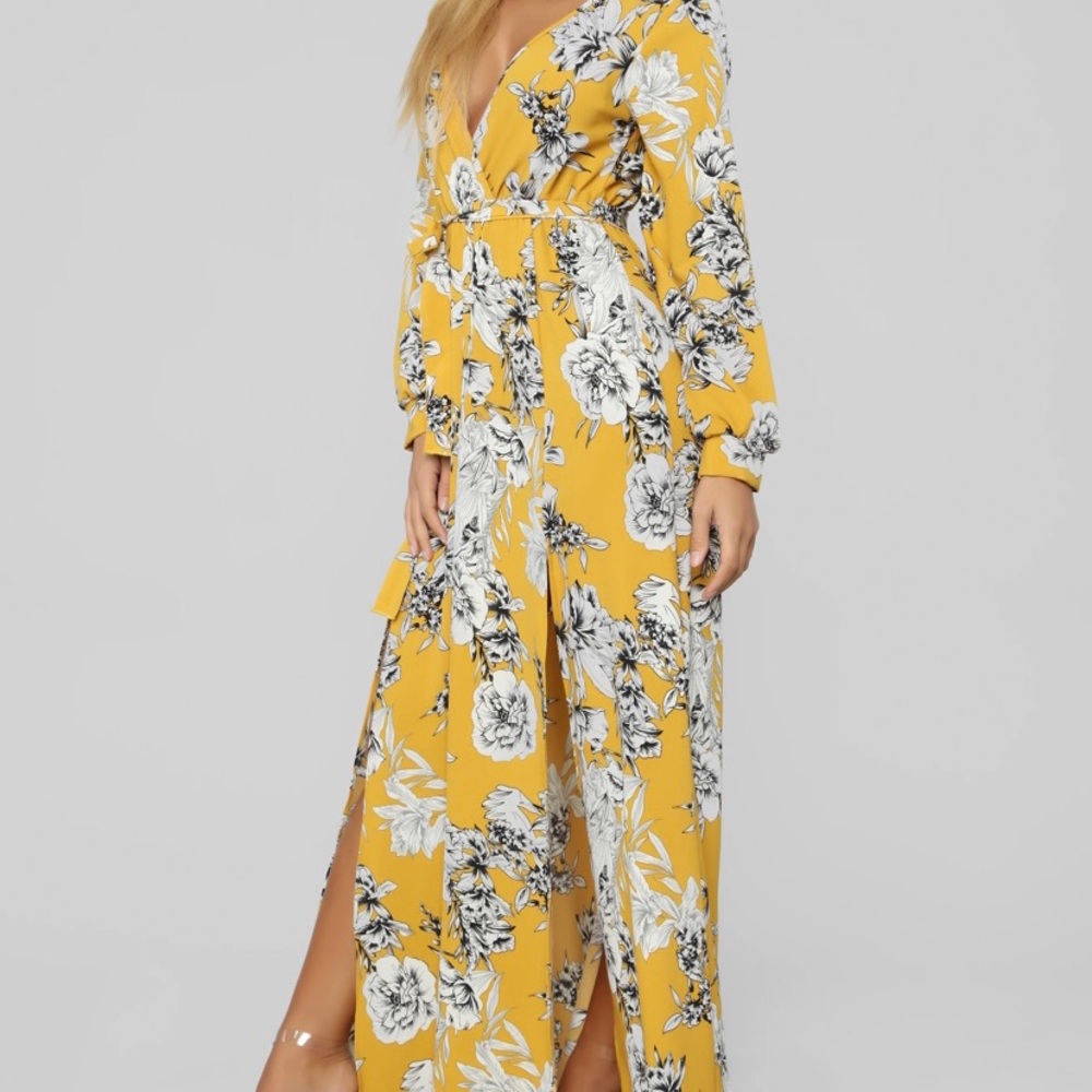 XL 	
Lost In Thought Floral Wrap Dress - Yellow